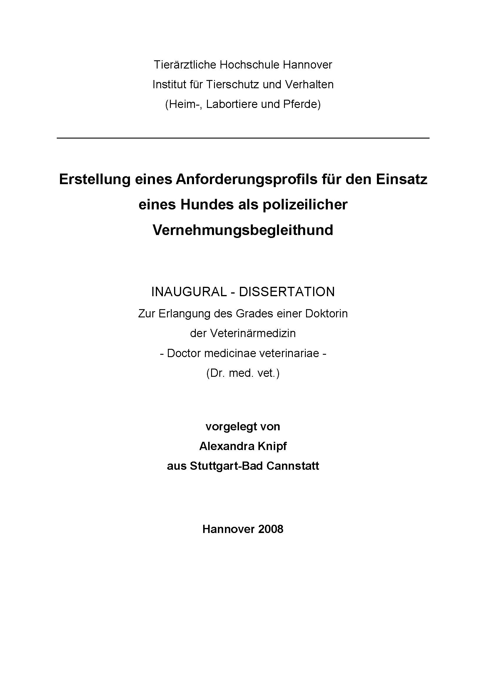 Vorschaubild Dissertation von Dr. med. vet. Alexandra Knipf
